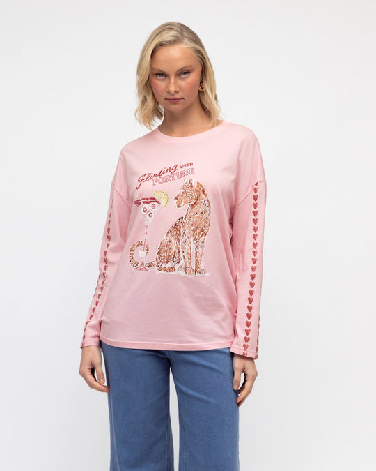 Paper Heart Flirting With Fortune Long Sleeved Vintage T-Shirt - Pink