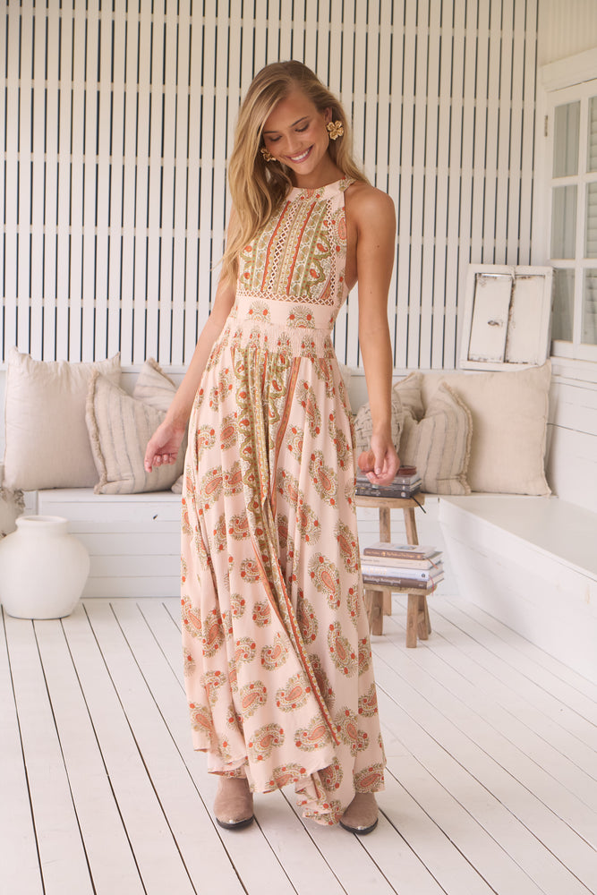 Jaase Endless Summer Maxi Dress with Halter Neck Tie Back Full Skirt - Heirloom - Style House Fashion Jaase Jaase