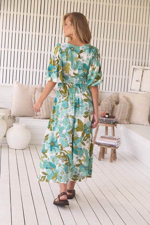 Jaase Daphne Maxi Dress with V-Neck A-Line Skirt Puff Sleeve - Amaya - Style House Fashion Jaase Jaase