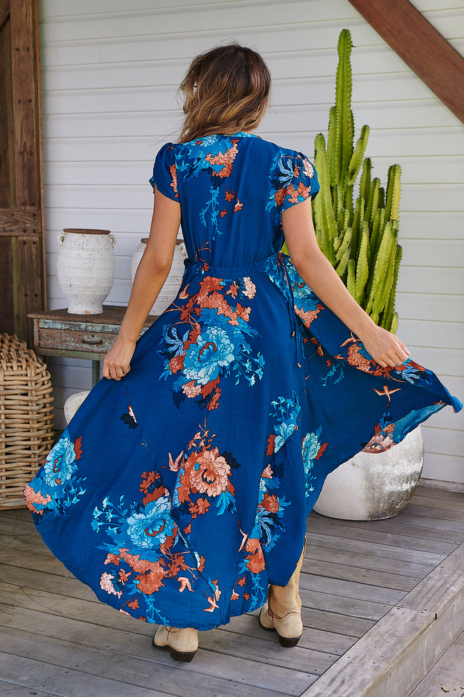 Jaase Asher Maxi Dress with V Neck Shell Sleeve Hankerchief Skirt - Carnival - Style House Fashion Jaase