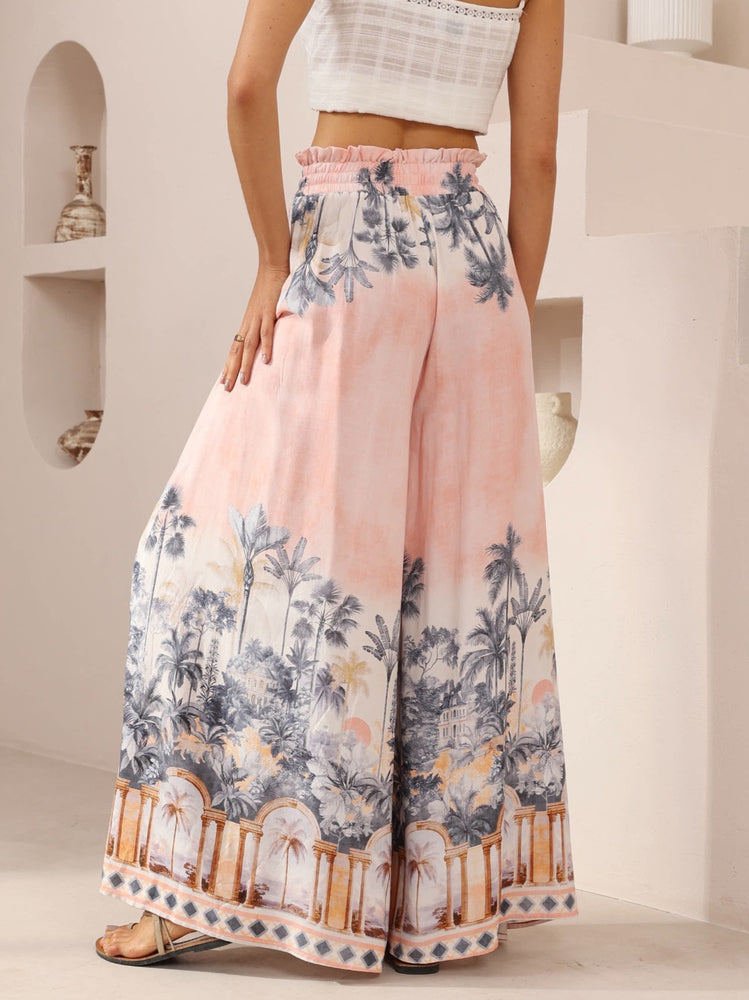 Iris Maxi Palazzo Pants with Drawstring Waist Wide Leg - Pink Paradise