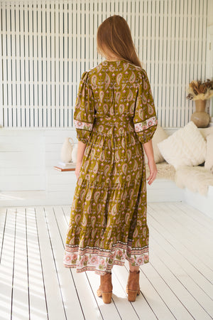 Jaase Mila Midi Dress with V Neck Billowy Sleeve - Amalie - Style House Fashion Jaase