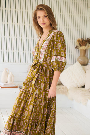 Jaase Mila Midi Dress with V Neck Billowy Sleeve - Amalie - Style House Fashion Jaase