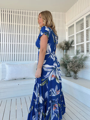 Jaase Carmen Maxi Dress with Cap Shell Sleeve V Neck Pockets Buttoned - Asteria - Style House Fashion Jaase Jaase