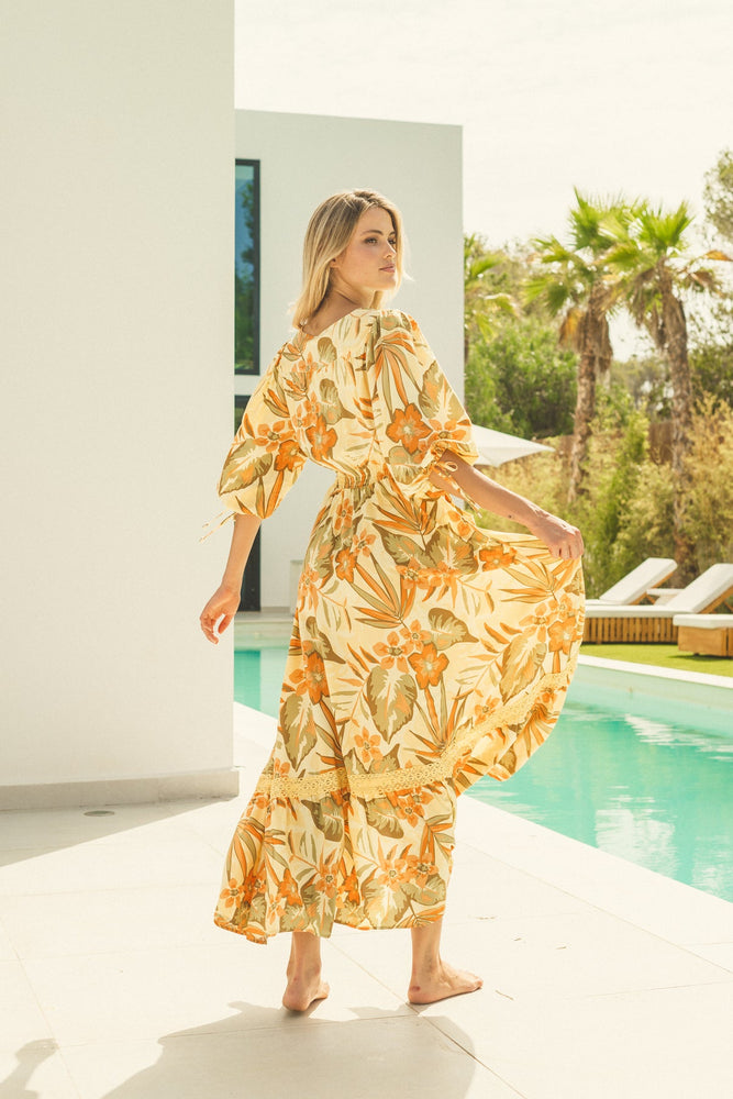 Jaase Molli Maxi Dress with Half Sleeve V Neck Pockets - Aloha