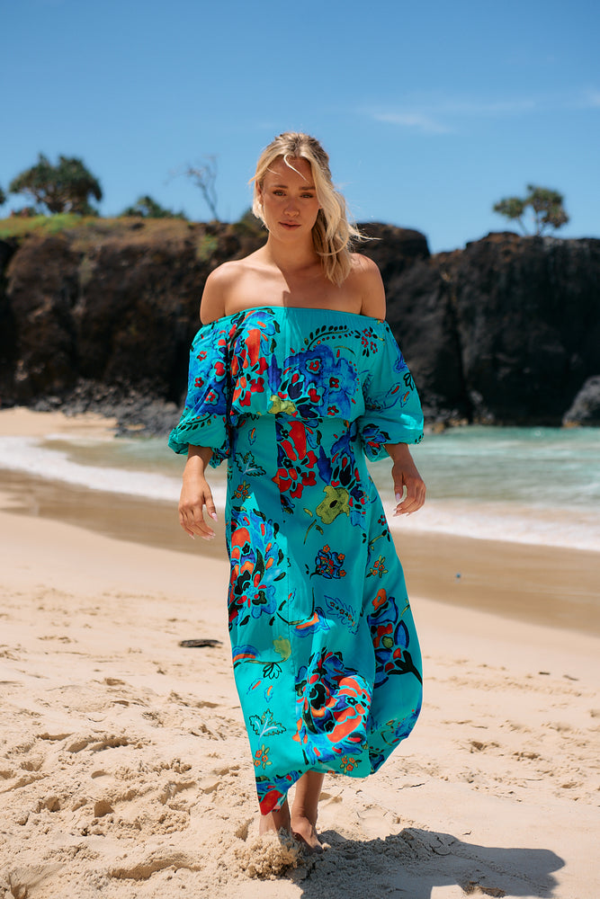 Jaase Hallie Maxi Dress with Off Shoulder A-Line Skirt Puff Sleeve - Isla Mare - Style House Fashion Jaase Jaase Jaase Jaase