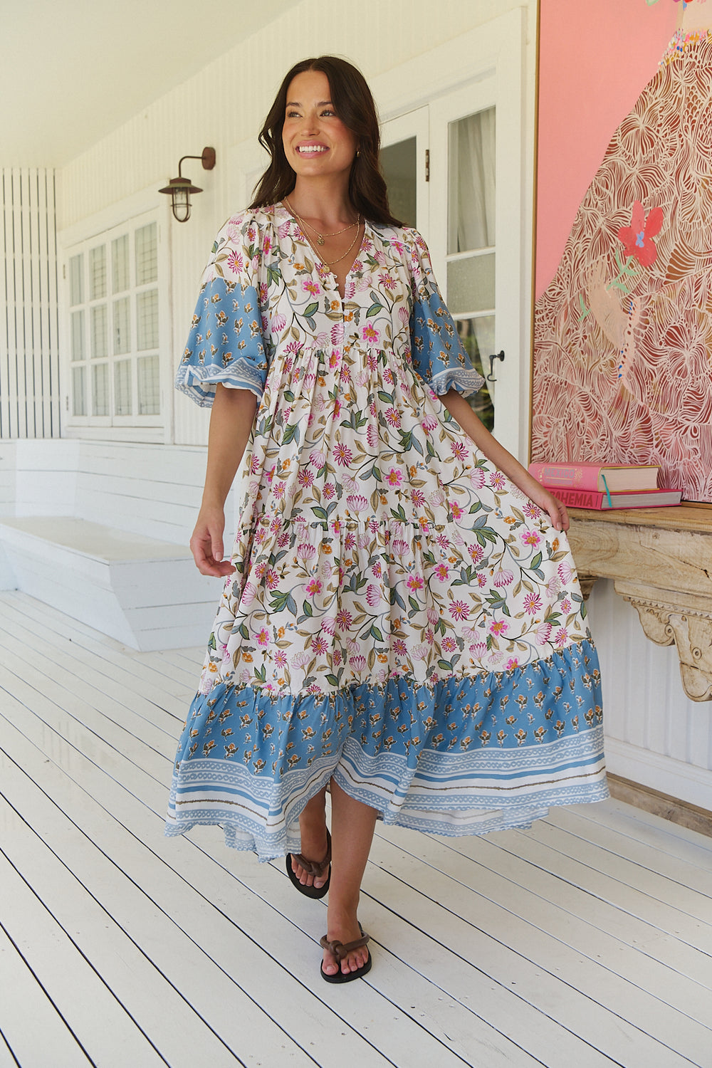 Jaase Eve Midi Dress with Billowy Sleeve - Pixie Petals - Style House Fashion