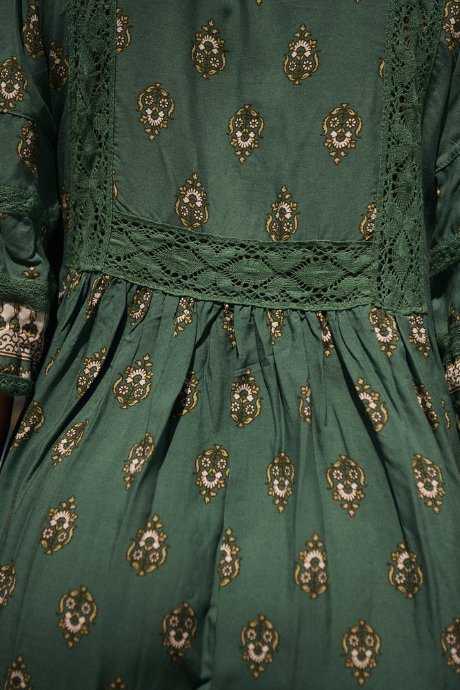 Jaase Meadow Maxi Dress with V Neck Button Bodice - Viridian