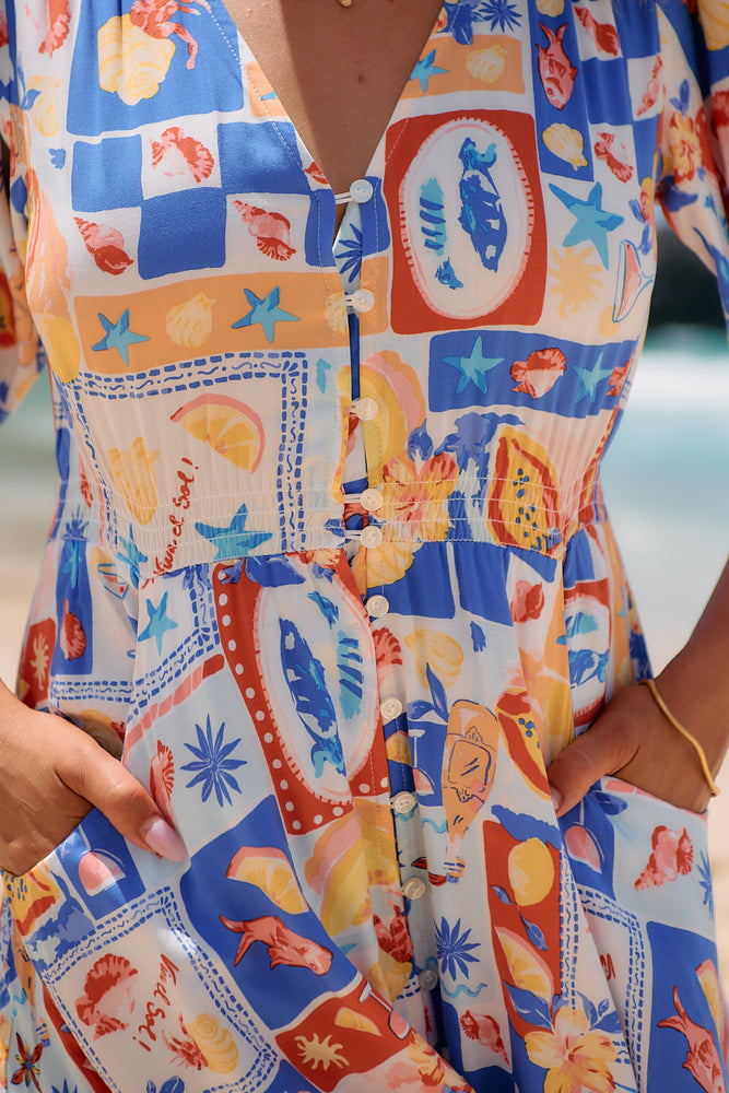 Jaase Molli Maxi Dress with Half Sleeve V Neck Pockets - Viva De Sol