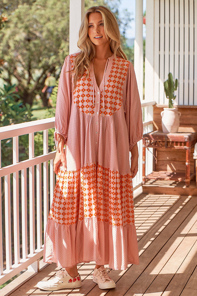 Jaase Ria Midi Dress with Pockets V Neck Buttoned Through - Winny