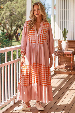 Jaase Ria Midi Dress with Pockets V Neck Buttoned Through - Winny