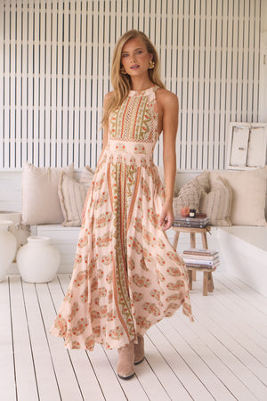 Jaase Endless Summer Maxi Dress with Halter Neck Tie Back Full Skirt - Heirloom - Style House Fashion Jaase Jaase