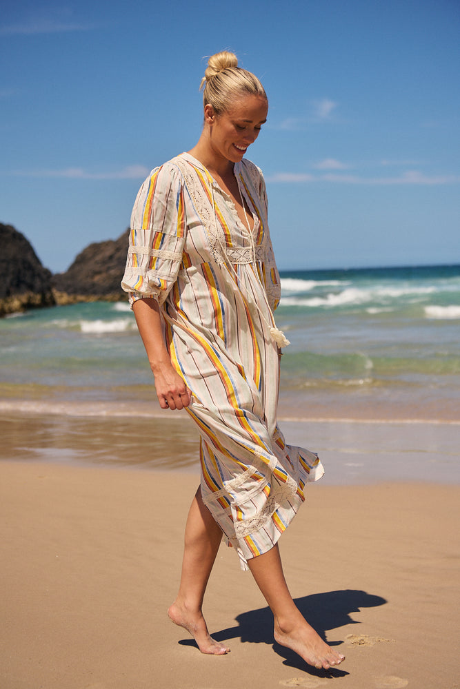 Jaase Meadow Maxi Dress with V Neck Button Bodice - Coloured Sands - Style House Fashion Jaase Jaase Jaase Jaase Jaase Jaase Jaase Jaase