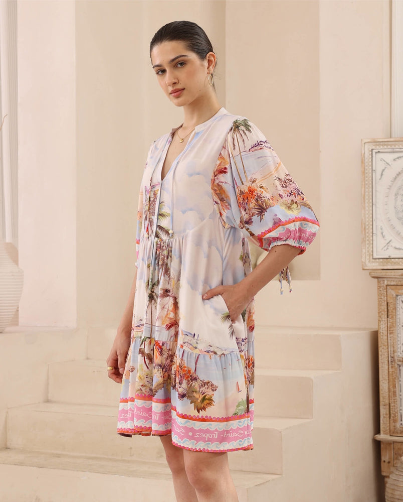 Iris Maxi Emma Mini Dress with V Neck Buttons Pockets - Reverie - Style House Fashion Iris Maxi