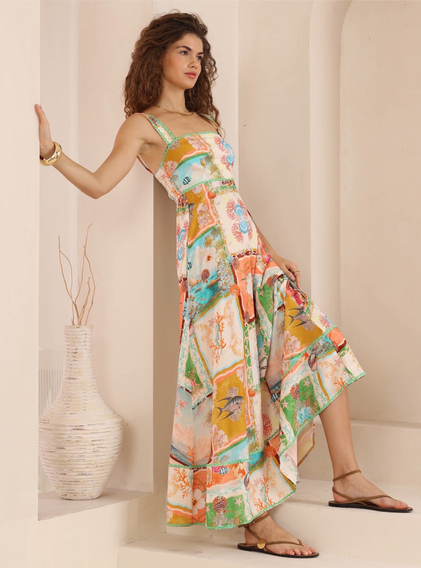 Iris Maxi Cienna Maxi Dress with Square Neckline Ric Rac Pockets Spaghetti Strap - Charlie - Style House Fashion