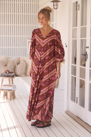 Jaase London Maxi Dress with V Neck Relaxed Shift - Savanna - Style House Fashion Jaase