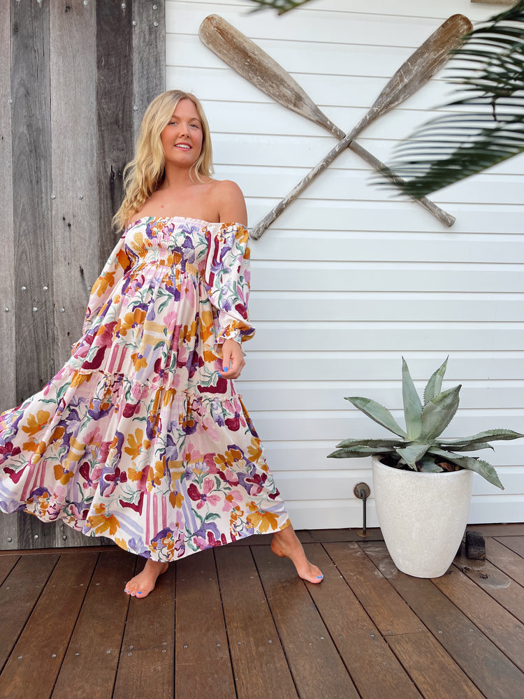 Jaase Tulli Midi Dress with Shirred Bodice Pockets Puff Sleeve - Sweet Lilly - Style House Fashion Jaase Jaase Jaase