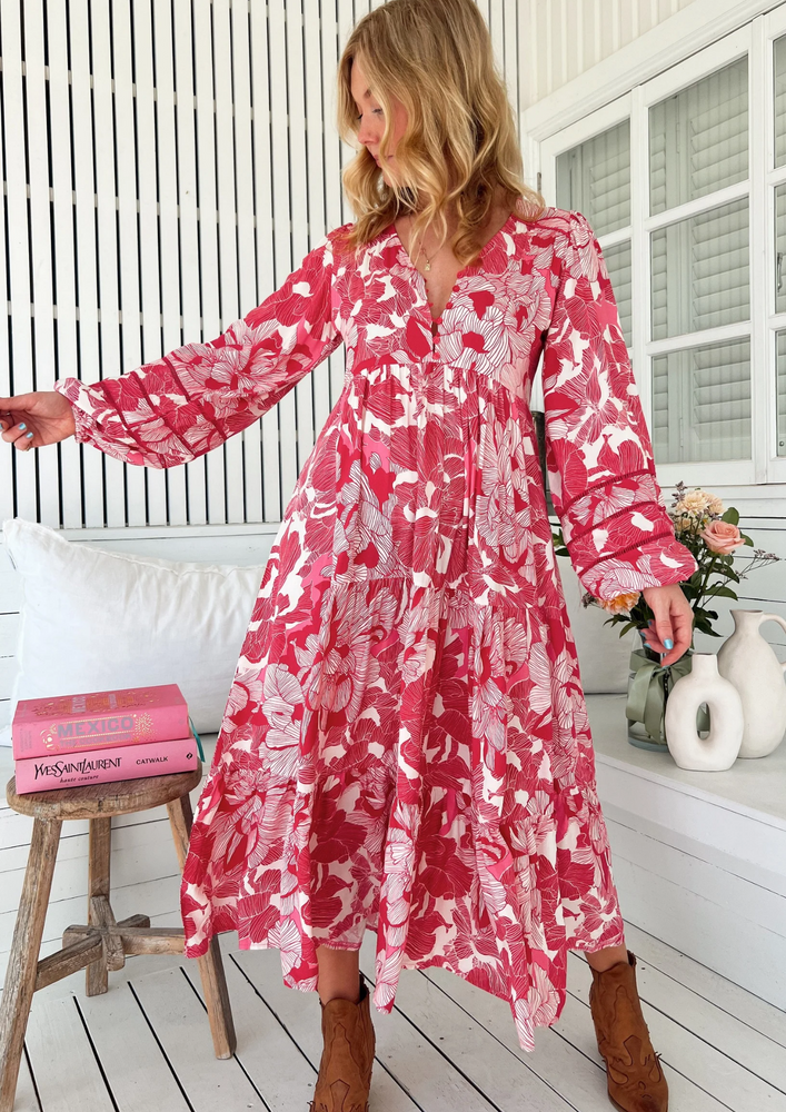 Jaase Eve Midi Dress with Long Billowy Sleeve - Soulina - Style House Fashion Jaase