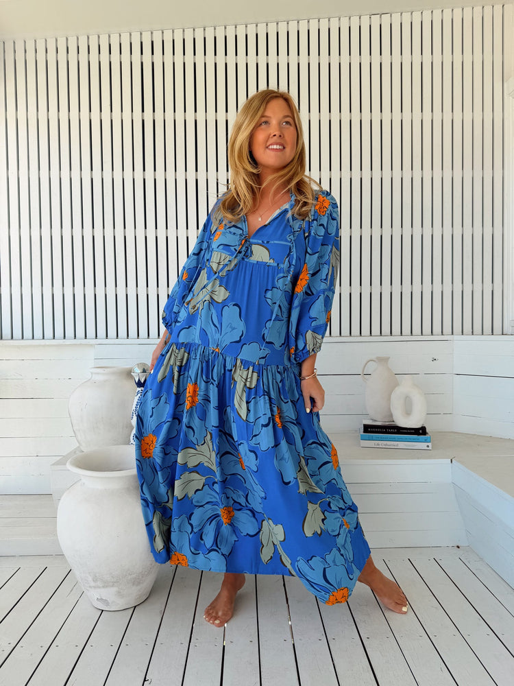 Jaase Loretta Maxi Dress with Pockets V-Neck Tie Bodice - Blue Bell - Style House Fashion Jaase