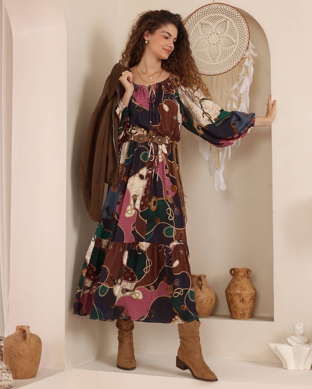 Iris Maxi Cove Maxi Dress Elastic Waist Off Shoulder Long Sleeve Bianca - Style House Fashion Iris Maxi
