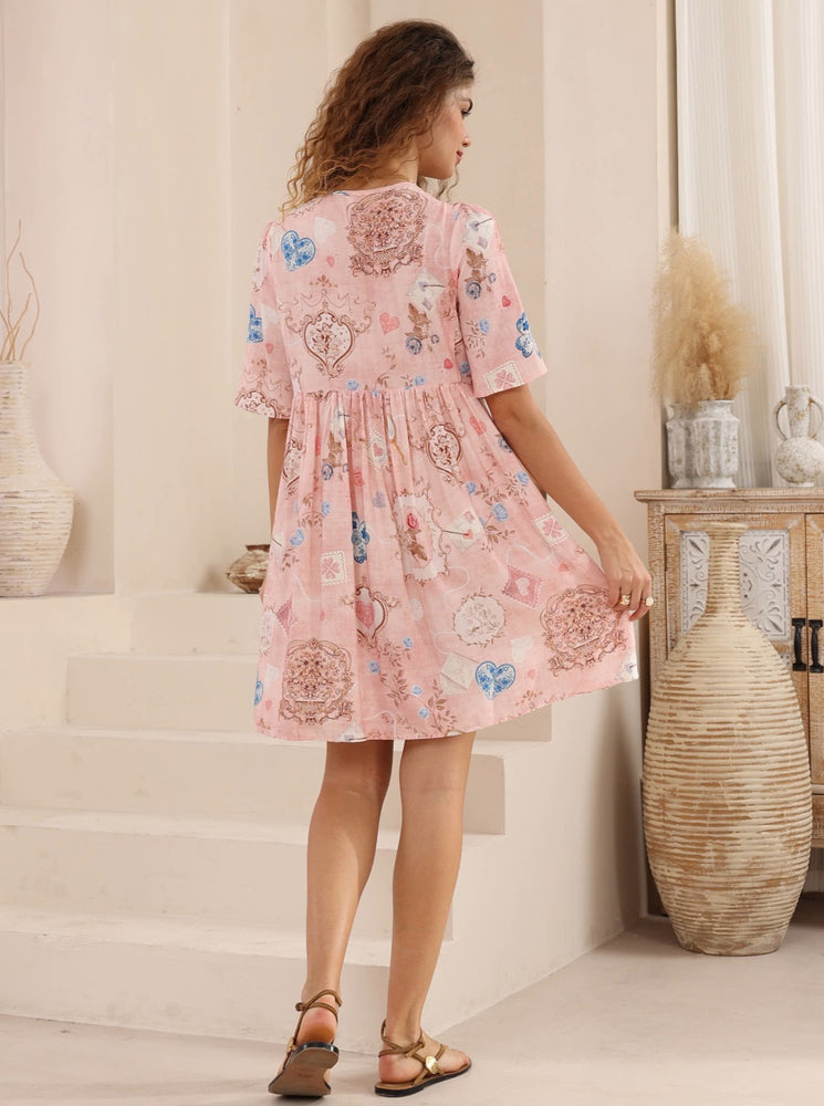 Iris Maxi Anna Mini Dress with V Neck Buttons Pockets - Lorraine