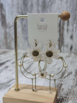 Franck Herval Marguerite Mother Of Pearl Shell Statement Earrings - Style House Fashion Franck Herval