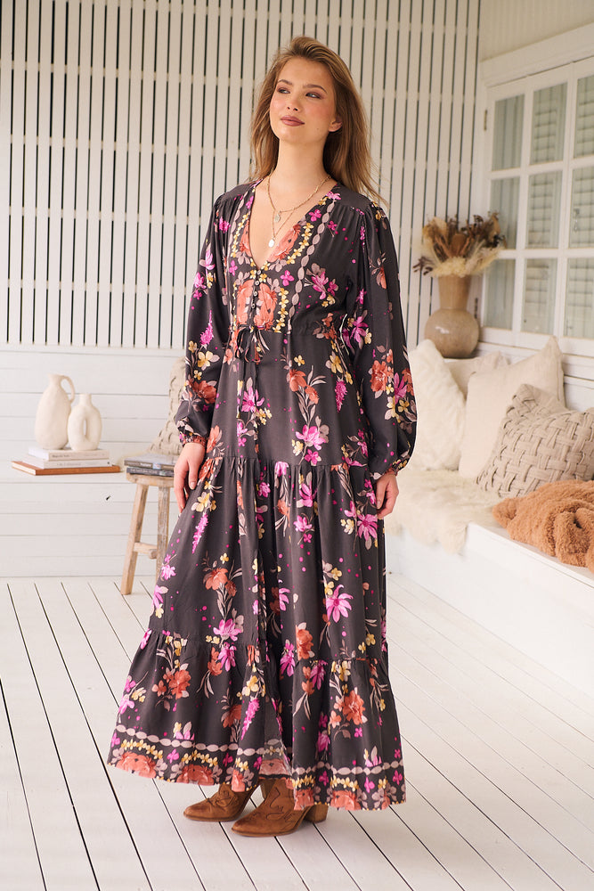 Jaase Teresa Maxi Dress Long Billowy Sleeve - Monarch Bloom - Style House Fashion Jaase