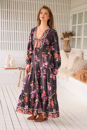 Jaase Teresa Maxi Dress Long Billowy Sleeve - Monarch Bloom - Style House Fashion Jaase