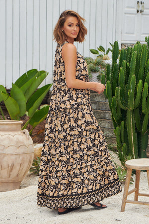 Jaase Erryn Maxi Dress with Tiered Skirt Tie Bodice - Gold Valley - Style House Fashion Jaase