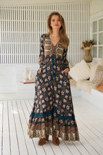 Jaase Sabrina Maxi Dress with V-Neck Buttoned Shirred Waist  - Nomade - Style House Fashion