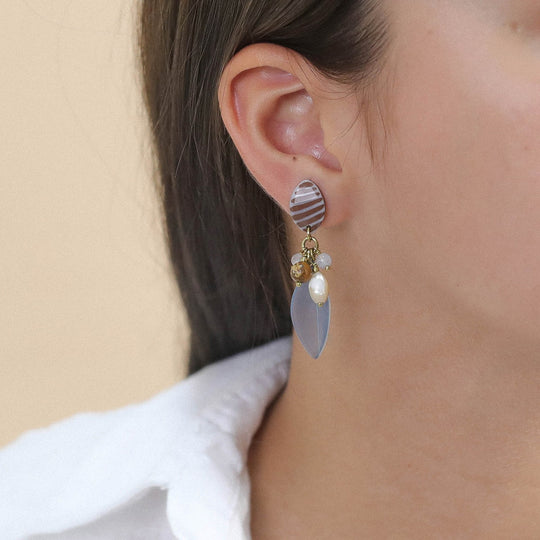 Nature Bijoux Euphoria Blue Chalcedony Shell Post Earrings