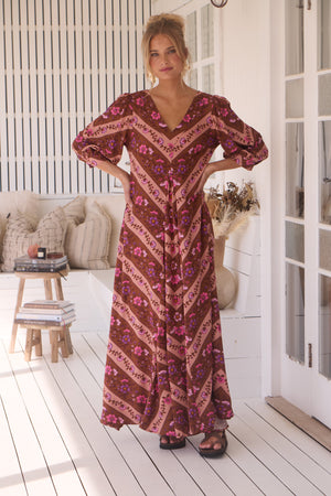 Jaase London Maxi Dress with V Neck Relaxed Shift - Savanna - Style House Fashion Jaase