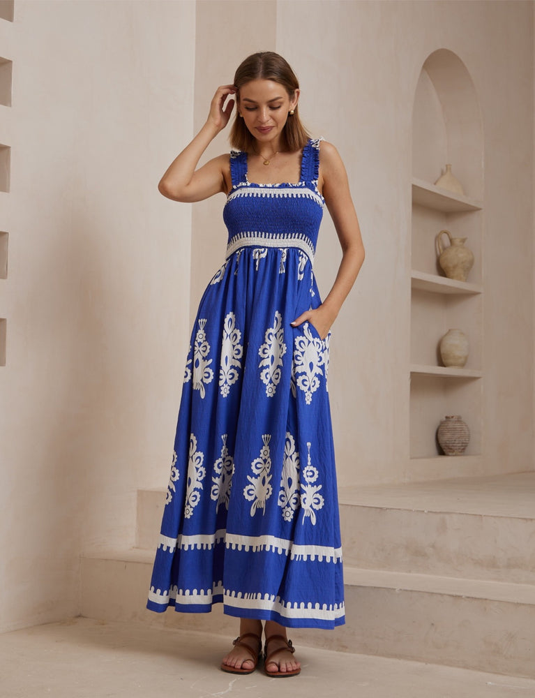 Iris Maxi Allira Maxi Dress - White Blue Flourish - Style House Fashion Iris Maxi