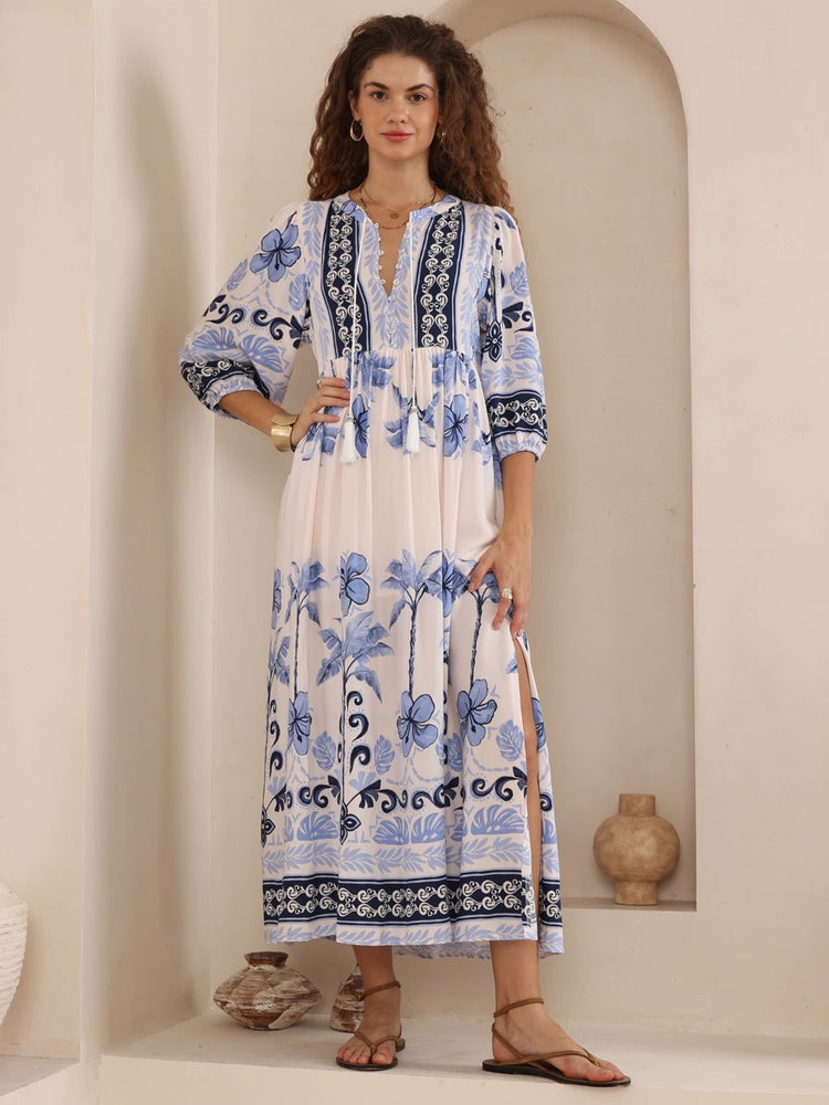 Iris Maxi Dee Maxi Dress with Pockets V Neck - Azure Palms