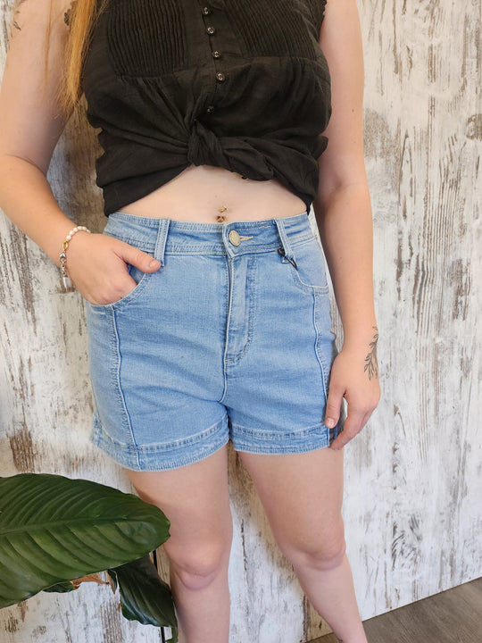 Country Denim Jill High Rise Stretch Shorts - Light Blue