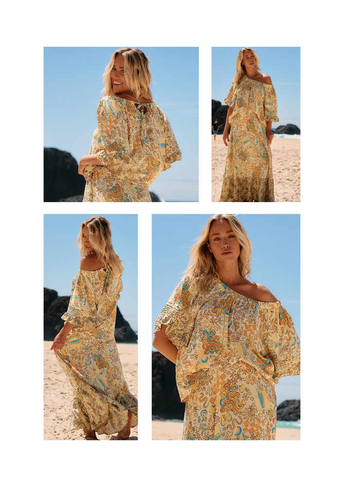 Jaase Oman Blouse with Round Neck Off Shoulder  Neck Buttons Sleeve - Sonnie