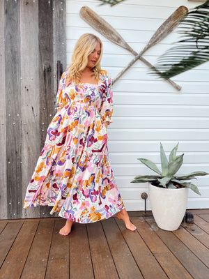 Jaase Tulli Midi Dress with Shirred Bodice Pockets Puff Sleeve - Sweet Lilly - Style House Fashion Jaase Jaase Jaase