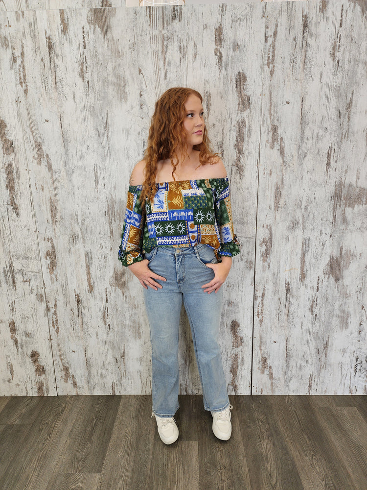 Iris Maxi Mollie Stretch Mid- High Rise Straight Leg Denim Jeans - Light Blue