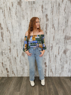 Iris Maxi Mollie Stretch Mid- High Rise Straight Leg Denim Jeans - Light Blue