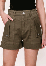 Country Denim Jodie Stretch High Rise Cargo Shorts - Khaki Brown