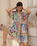 Iris Maxi Emma Mini Dress with V Neck Buttons Pockets - Eulalie