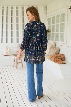 Jaase Boheme Blouse Top with Mandarin Collar V Neck Pockets - Adeline - Style House Fashion Jaase