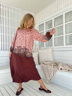 Jaase Eliza Blouse with V-Neck Lace Buttons Balloon Sleeve - Seraphina - Style House Fashion Jaase Jaase