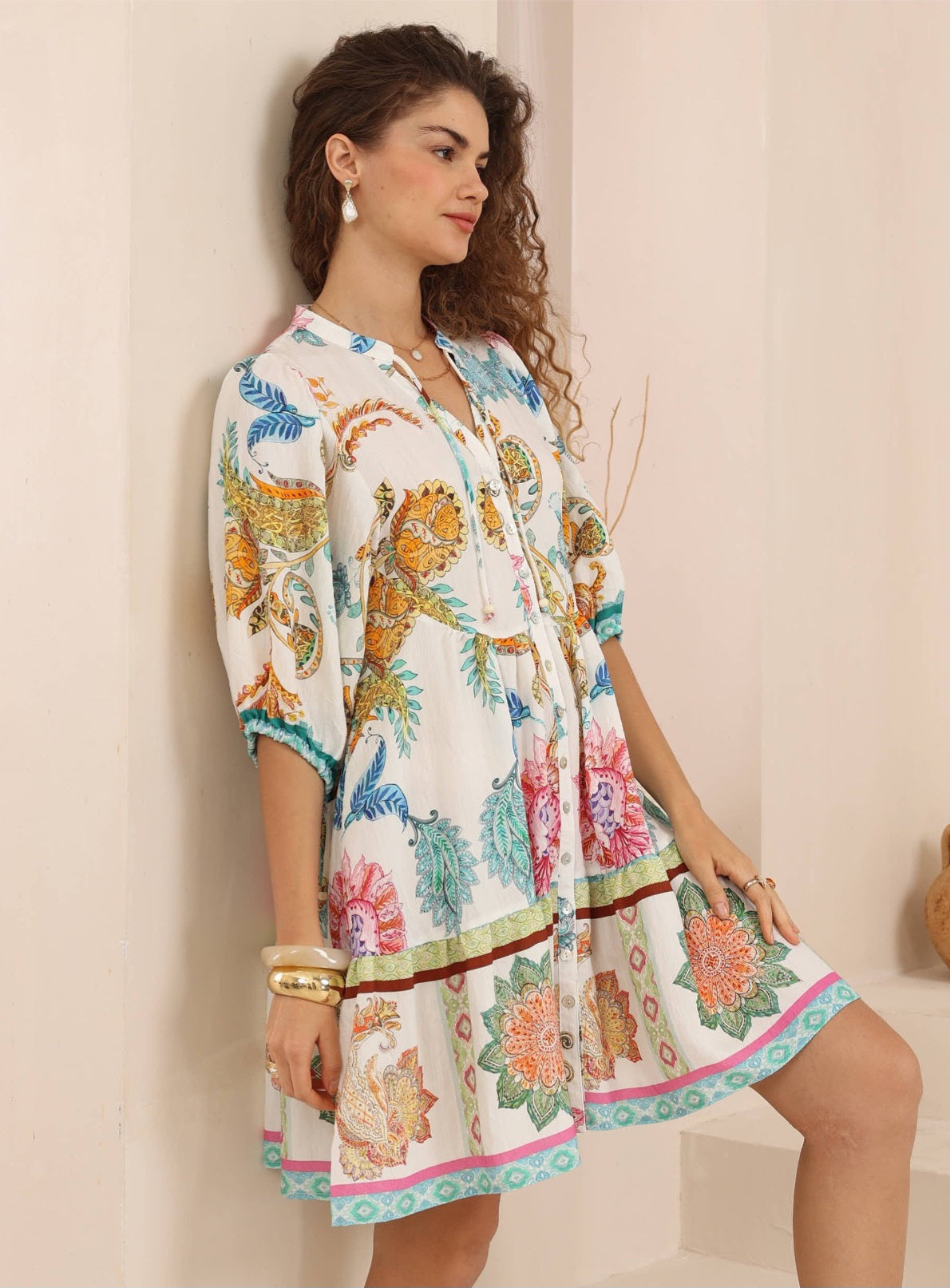 Iris Maxi Emma Mini Dress with V-Neck Buttons Pockets - Elia - Style House Fashion Iris Maxi Iris Maxi Iris Maxi Iris Maxi