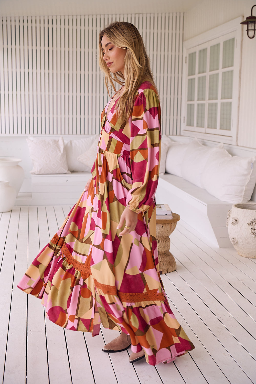 Jaase Tabitha Maxi Dress with Pockets V-Neckline Shell Sleeve - Freya - Style House Fashion