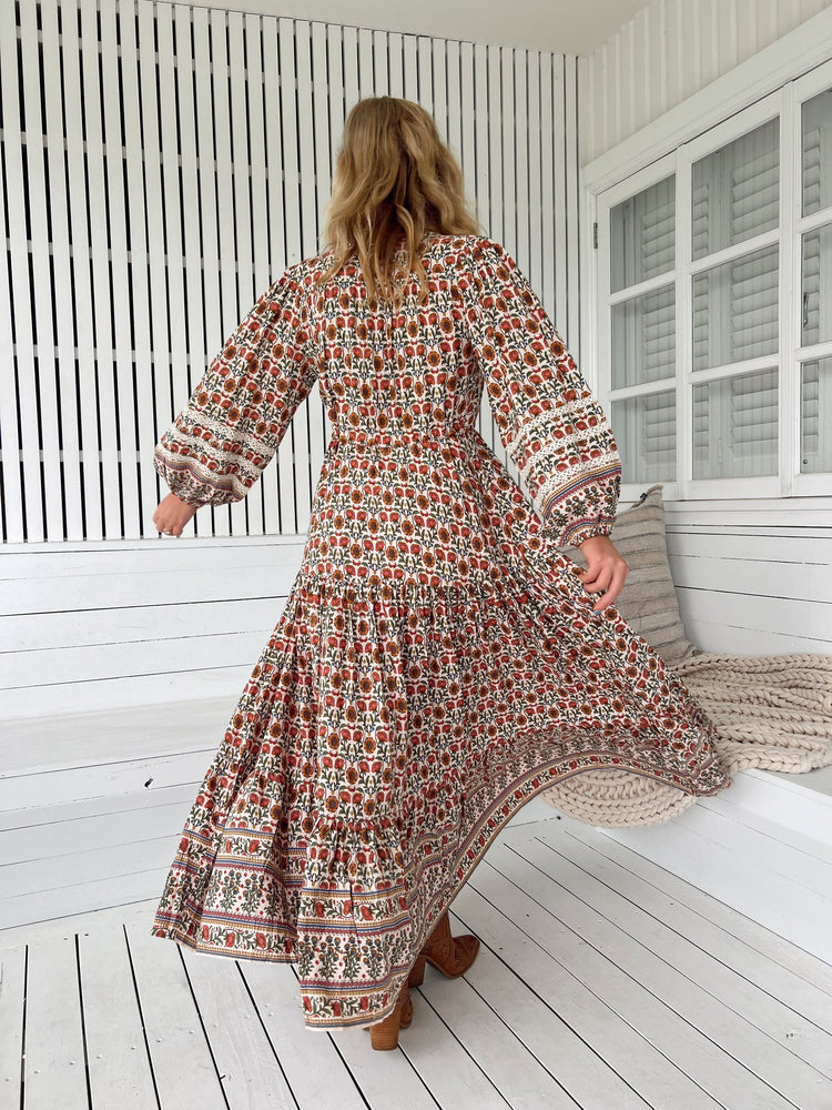 Jaase Teresa Maxi Dress with Long Sleeve Lace Detail Drawstring - Harlowe - Style House Fashion Jaase