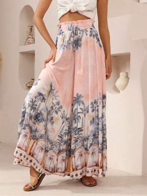 Iris Maxi Palazzo Pants with Drawstring Waist Wide Leg - Pink Paradise