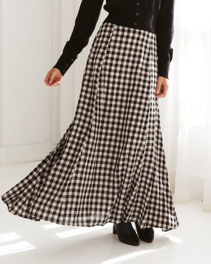 Paper Heart Gingham Maxi Skirt with Elastic Waist A-Line - Gingham