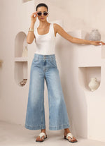 Iris Maxi Sophie Non-Stretch Mid- High Rise Wide Leg Denim Jeans - Light Blue