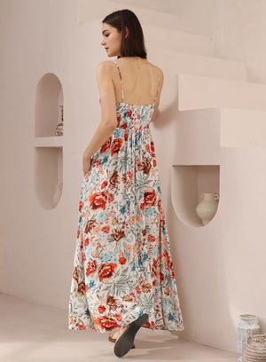 Iris Maxi Collette Maxi Dress with Square Neckline Pockets Spaghetti Strap - Blue Bloom - Style House Fashion Iris Maxi